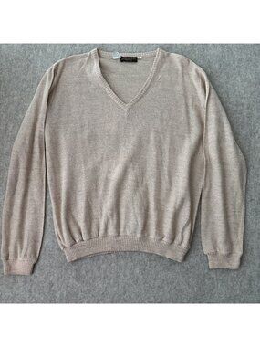 Paul Stuart Vintage Linen Silk Blend V Neck Sweater Tan Mens Large